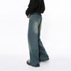Korean-style distressed vibe design retro blue casual wide-leg straight men's jeans trendy