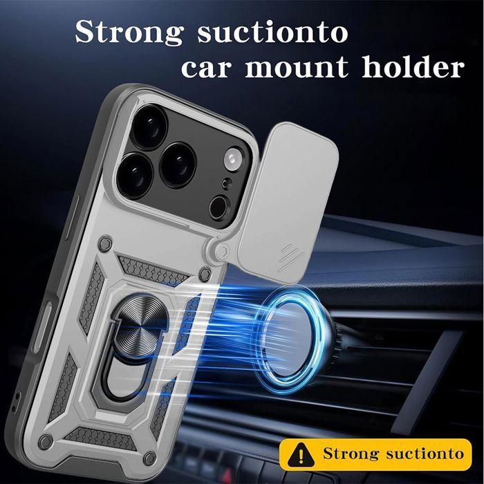 Coque pour iPhone 18 Pro Max, Antichoc avec Anneau Rigide Bordure Renforcée - Argenté