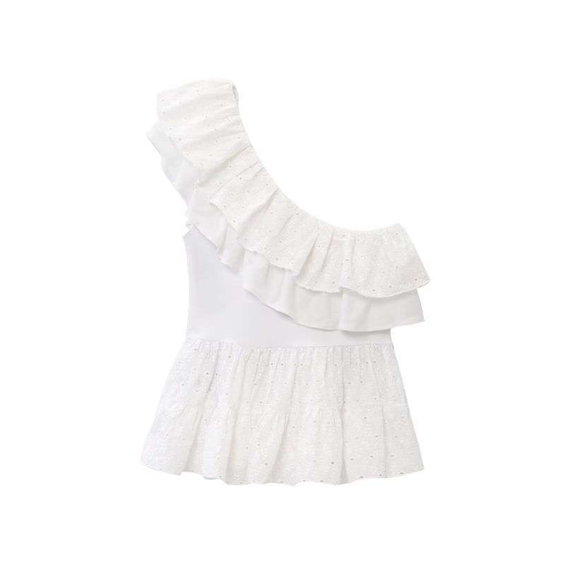 Kaslead New Arrival Women's Clothing Fashion Style Stylish Simple and Versatile Embroider Asymmetric Tops 1165272