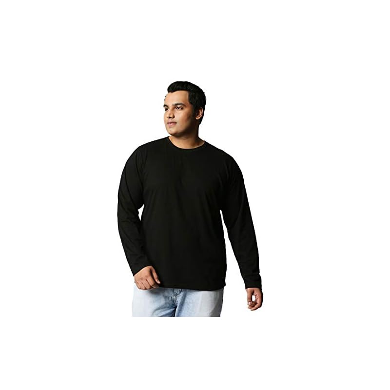 Bewakoof Men' Solid % Cotton Plus TShirt Regular Fit, Round Neck, Full Sleeves