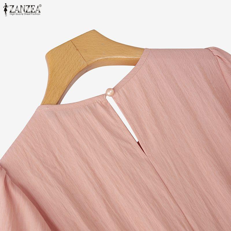 ZANZEA Women Casual Round Neck Summer Short Sleeve Dress