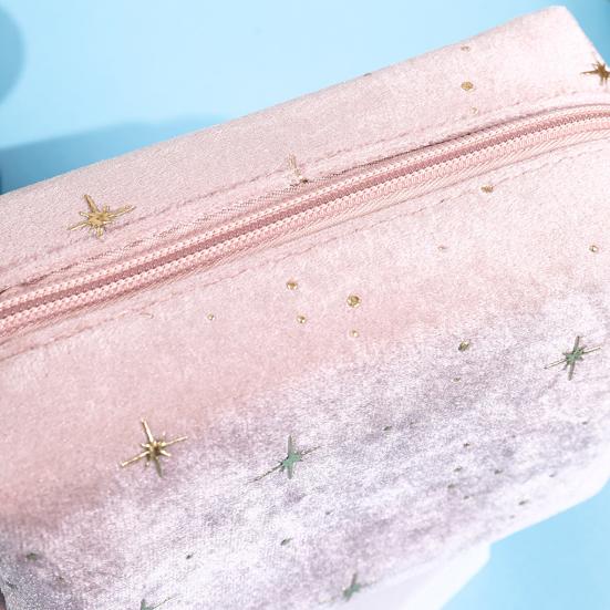 Cosmetic Bag Travel Toiletry Bag Spacious Capacity Velvet Exterior Star Pattern Lipstick Eye Shadow Portable Organizer