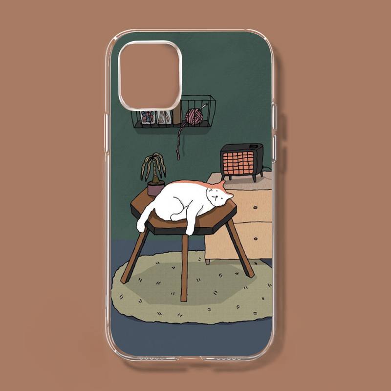 Retro illüstrasyon sevimli japon kediler telefon kılıfı için Iphone 11 12 13 Mini Pro Xs Max 8 7 6 6s artı X 5s Se 2020 Xr kapak