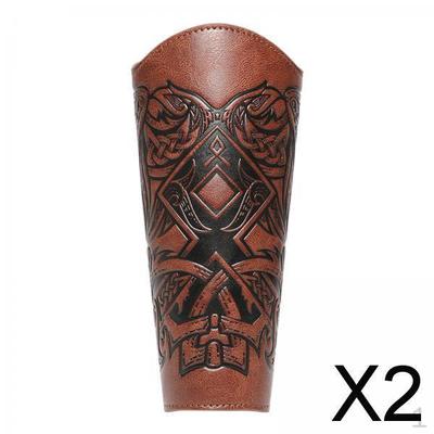 2x PU-Leder Stulpen Armband Mittelalterliche Armschienen Kostüm Requisiten Festival Vambraces