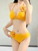 Premium Thai Ginger Yellow Floral Three-Piece Bikini Set for a Slimming and Sexy Island Vacation