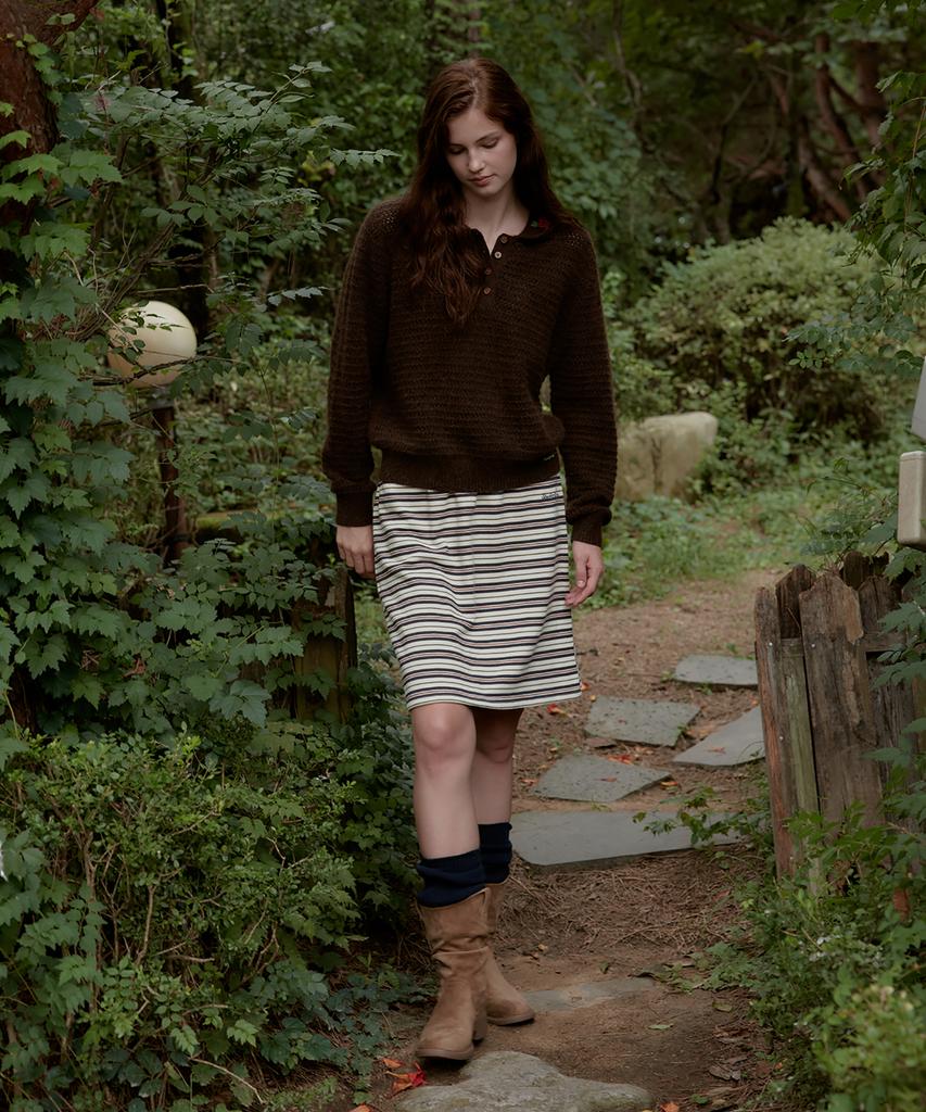 Seutyudioaenpaleukeu Multi Stripe Jersey Skirt_Navy