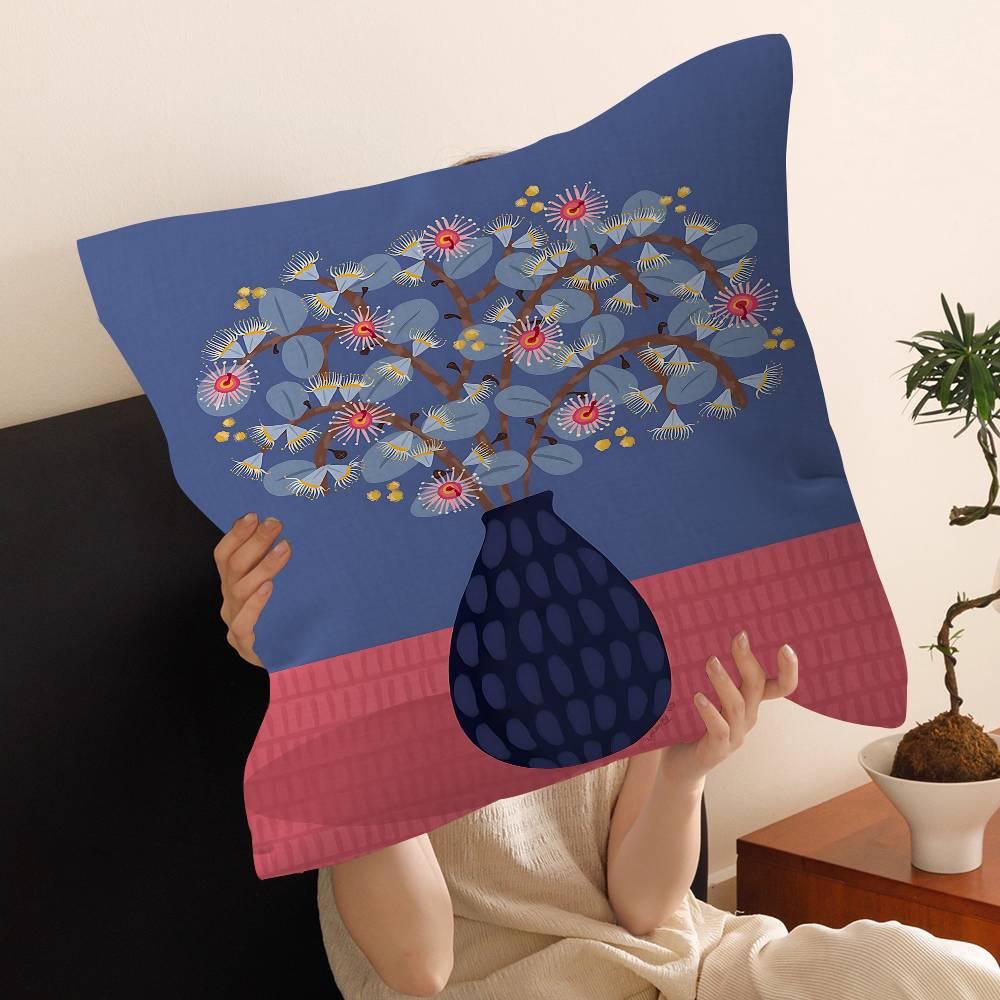 Pink Flower Market Vase Floral Plant Pillow Cover Sofa Cushion Cover Home Room Decoration Children Gift