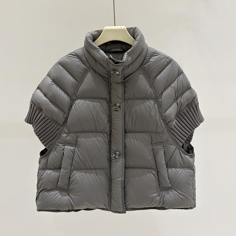 Winter white duck knitted sleeve splicing down puff down jacket women's stand-up collar short loose casual bread jacket