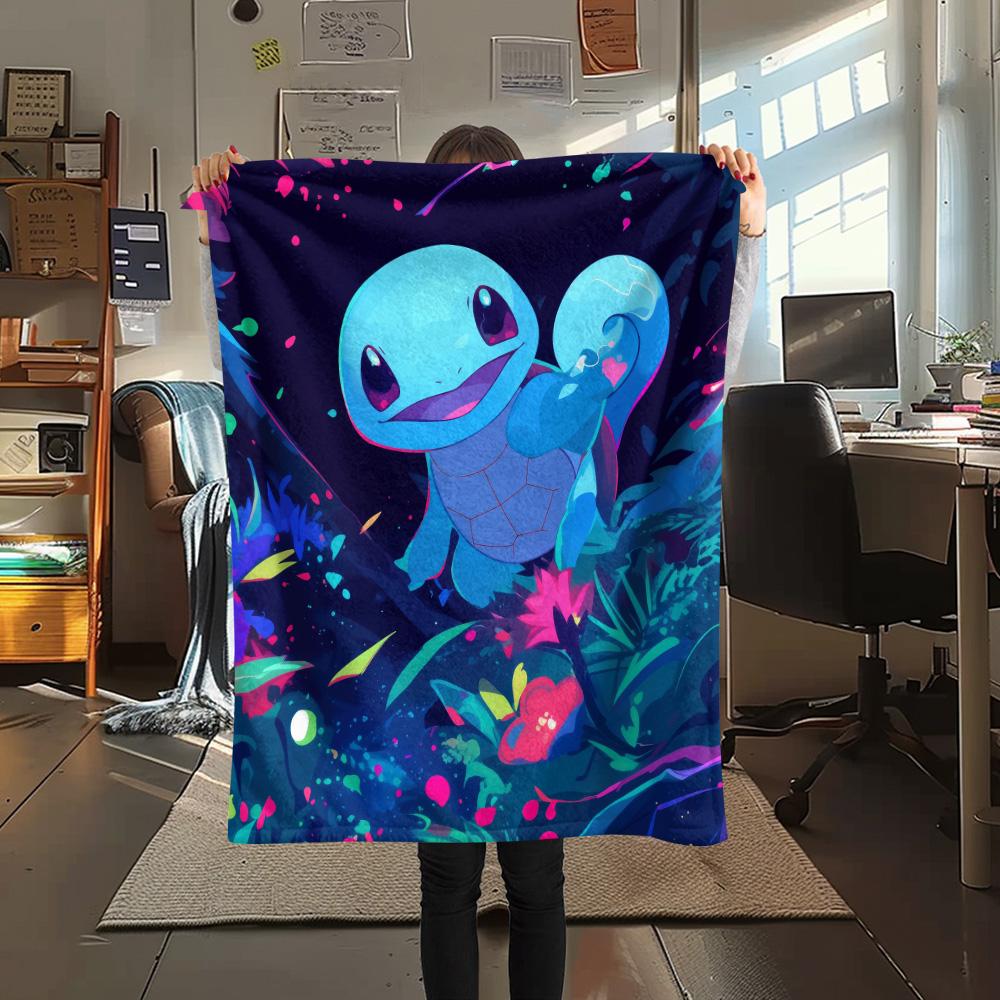Squirtle Print Flannel Blanket, High quality Comfortable for All Seasons, Home Decor, Warmth and Comfort