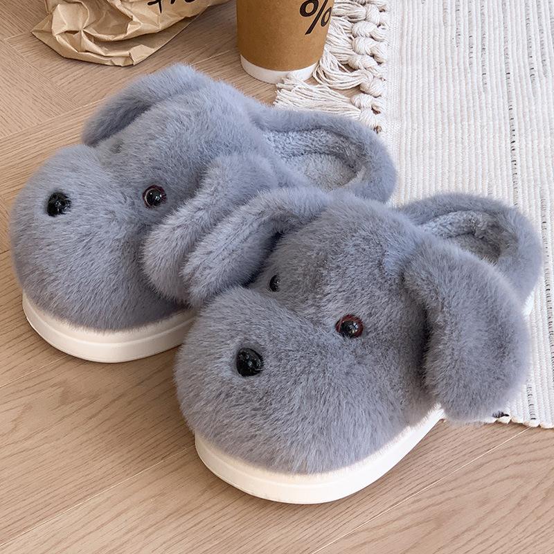 2025 puppy men's and women's slippers winter warm non-slip indoor and outdoor home cute thickened velvet deodorant cotton slippers