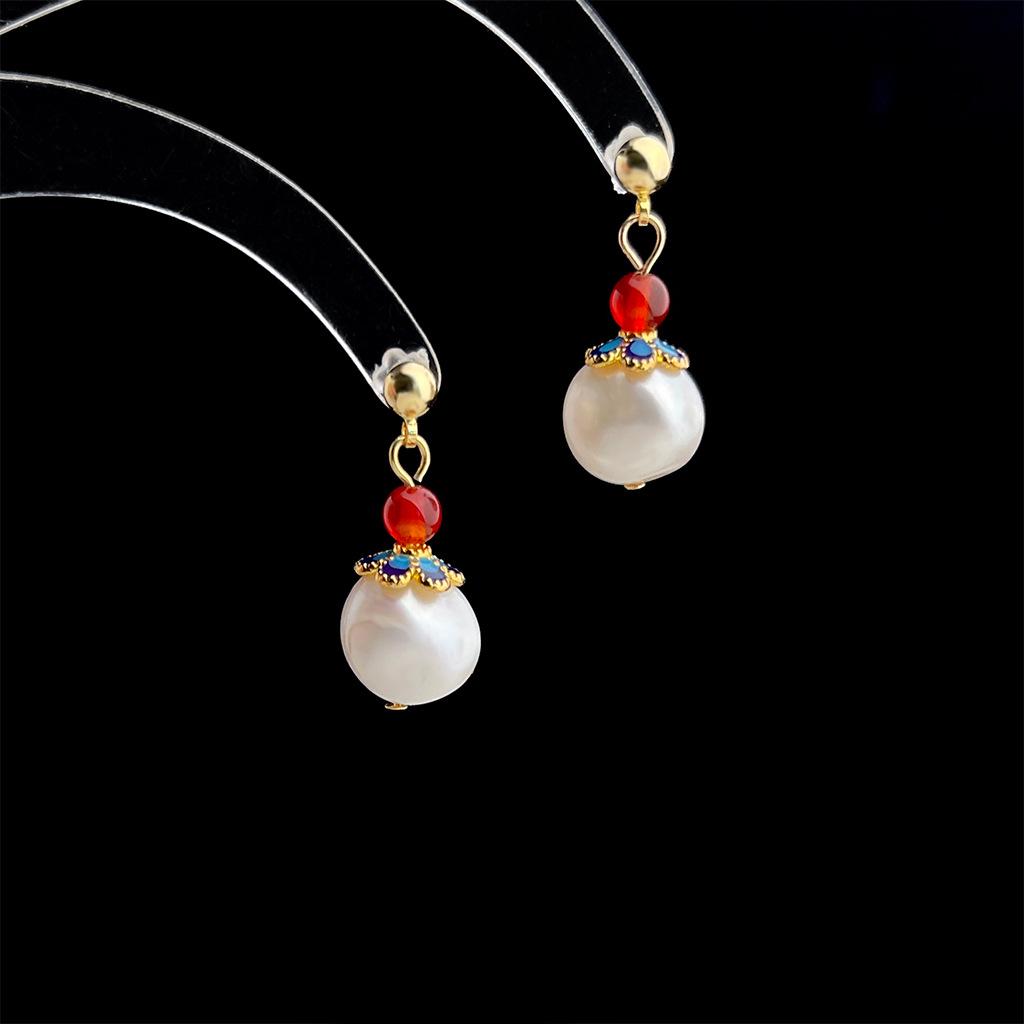 

Серьги из барочного пресноводного жемчуга ручной работы в ретро этническом китайском стиле