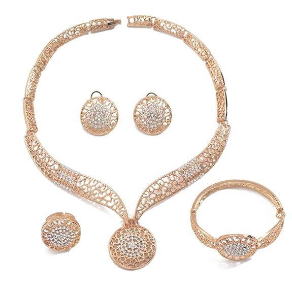Bracelet Ring Earrings Combo Necklace Jewellery Set for Women Latest Stylish Design Fancy Crystal