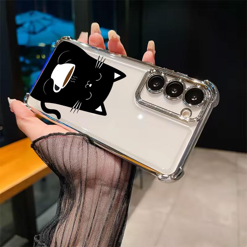 Glasses Black White Cat Cartoon Funda For Samsung S26Ultra Phone Case For Galaxy S25 FE S26 S24 S23 S22 S21 Ultra S20 Plus Cover