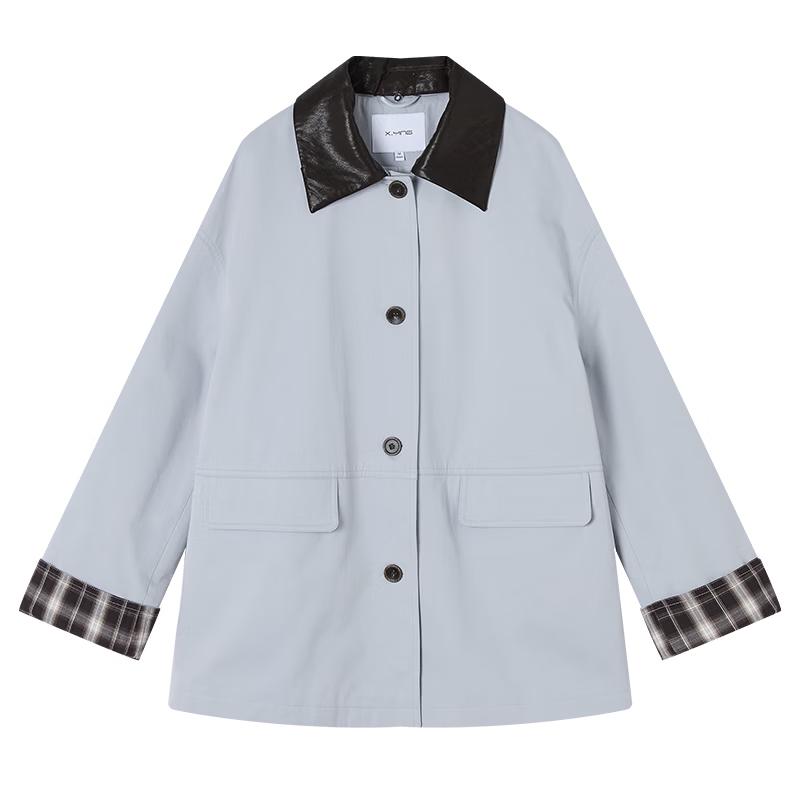 Women s Lapel Color Block Mid-length Trench Coat S