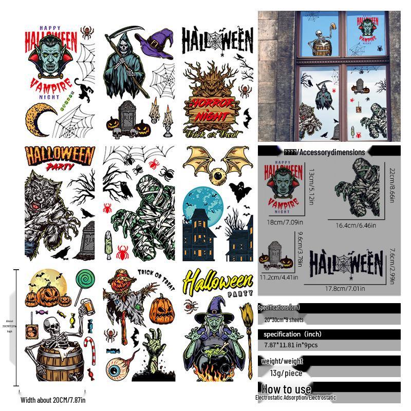 2025 Halloween Pumpkin & Witch Static Cling Wall & Window Stickers