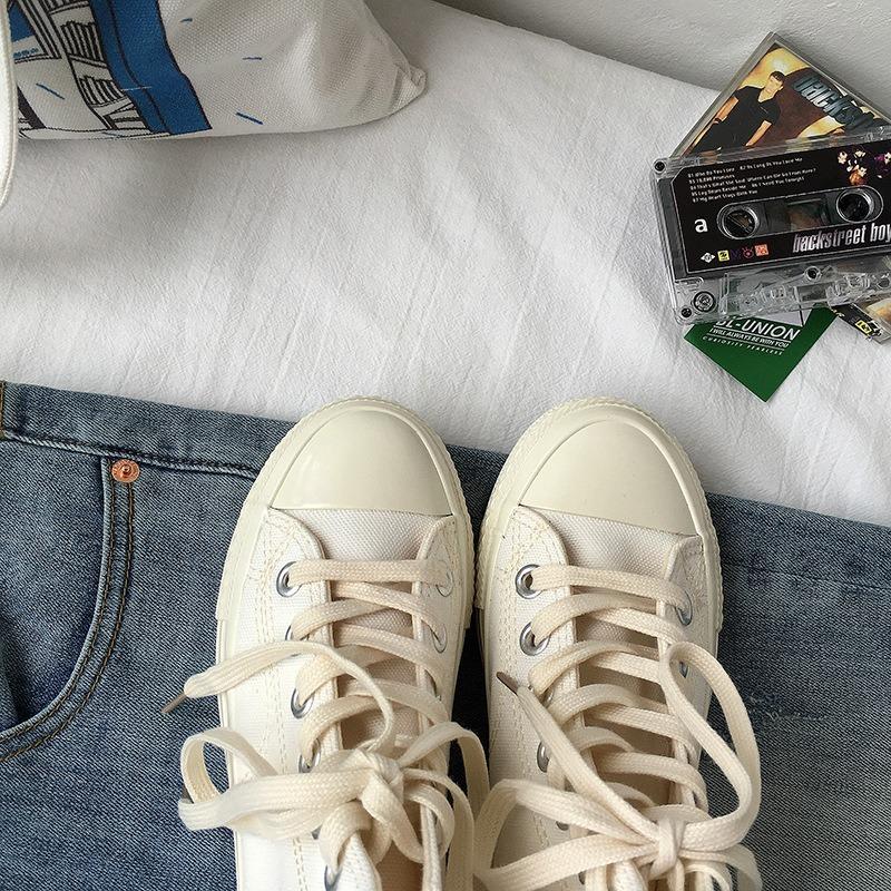 Spring's Little White Shoes Women's Pure White Versatile High-top Canvas Shoes Trendy Ryan Vulcanized Board Shoes