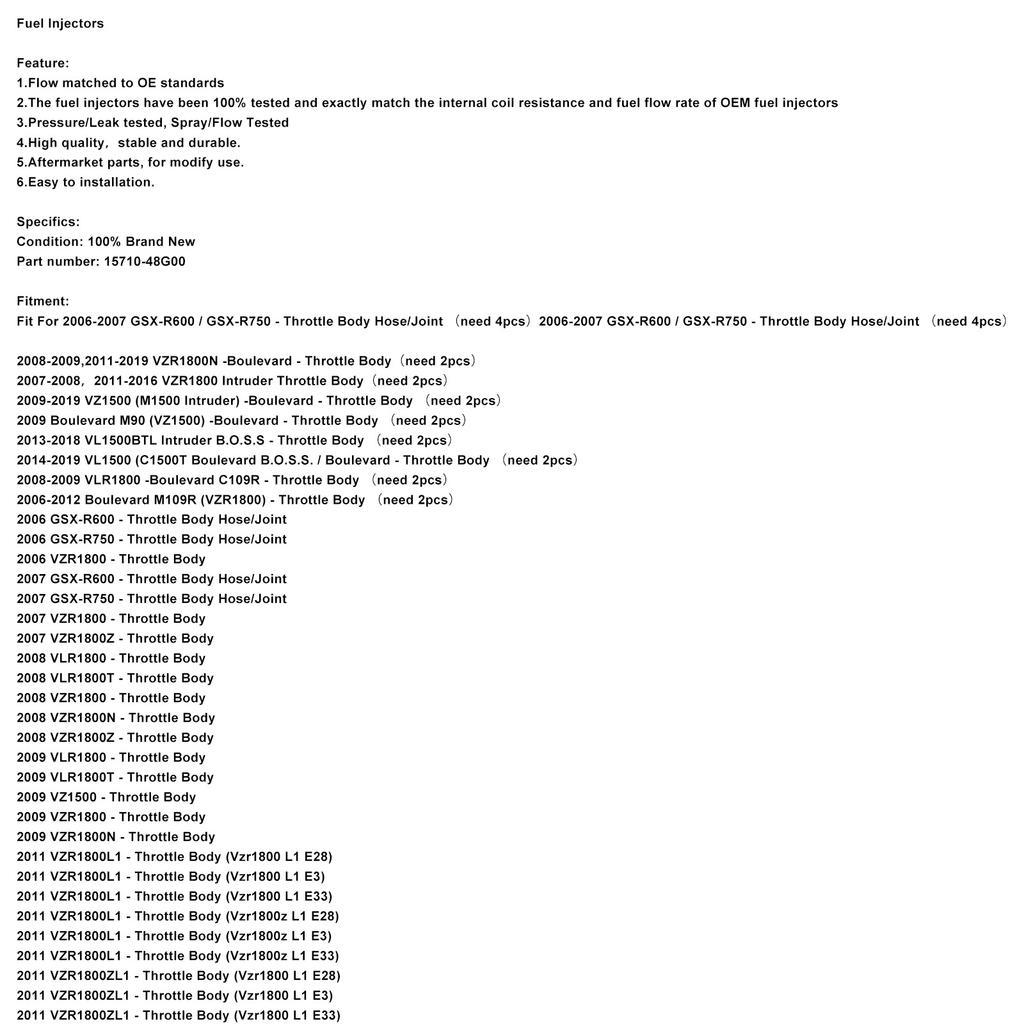 15710-48G00 Fuel Injectors For Suzuki Boulevard M109R C109R M90 GSX-R600