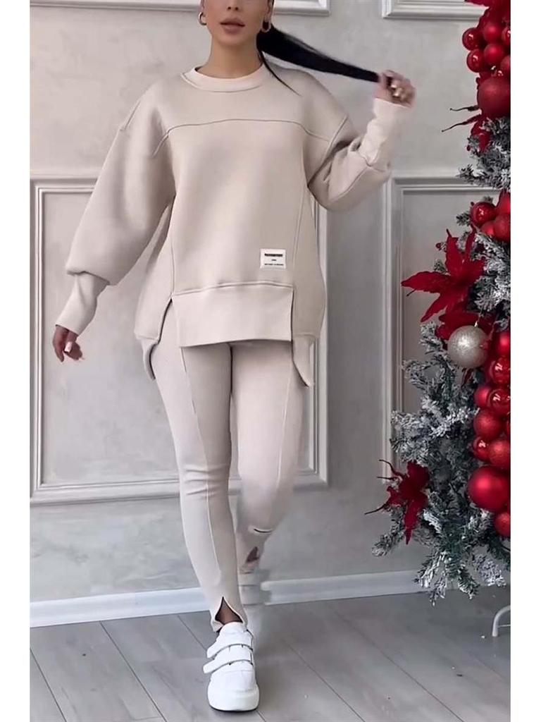 2025 Spring/Fall Women's Irregular Long Sleeve Sweatshirt & Leggings Set