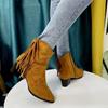 Fashion Autumn Winter Ankle Boots for Women, Matte Large Size, Tassel, Mid Heel, Side Zipper, Retro Pointed Toe Women's Boots