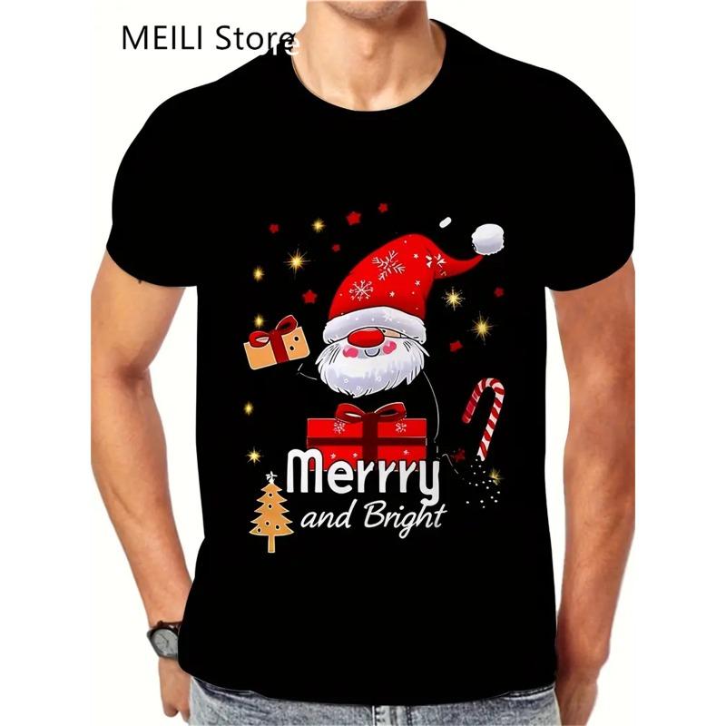 Christmas 3D Santa Claus Print T Shirt for Men Casual Short Sleeve Tee Shirts Fashion O-Neck Top New Year Gift Oversized T-Shirt