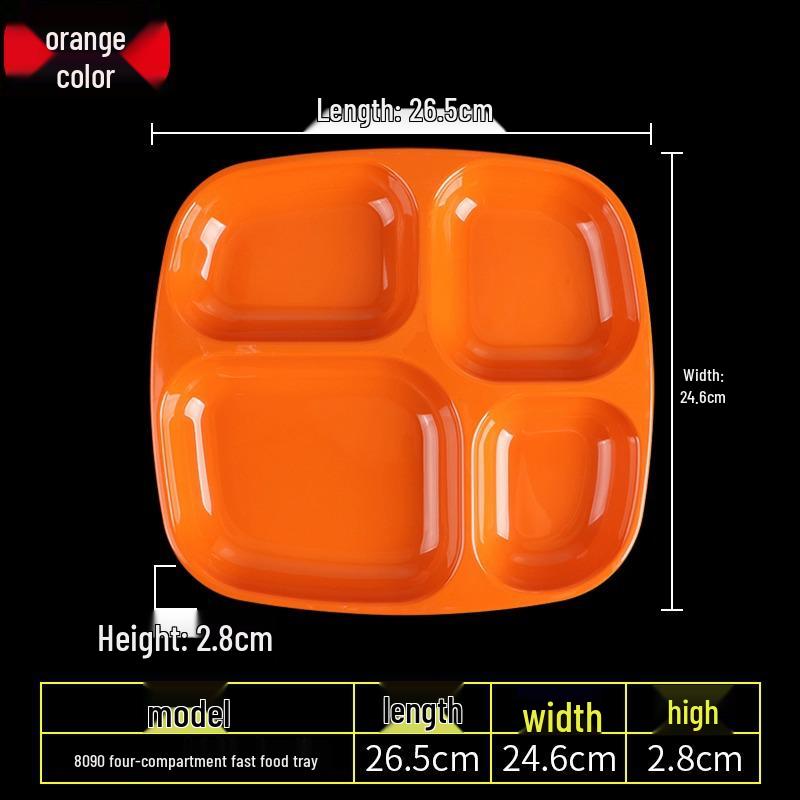 Four-Compartment Faux Porcelain Meal Tray - Melamine Square Fast Food Tray