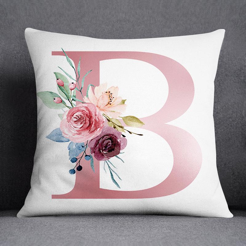 Floral Alphabet Pattern Decorative Pillowcase Square Pillowcase Home Office Decorative Cushion Cover