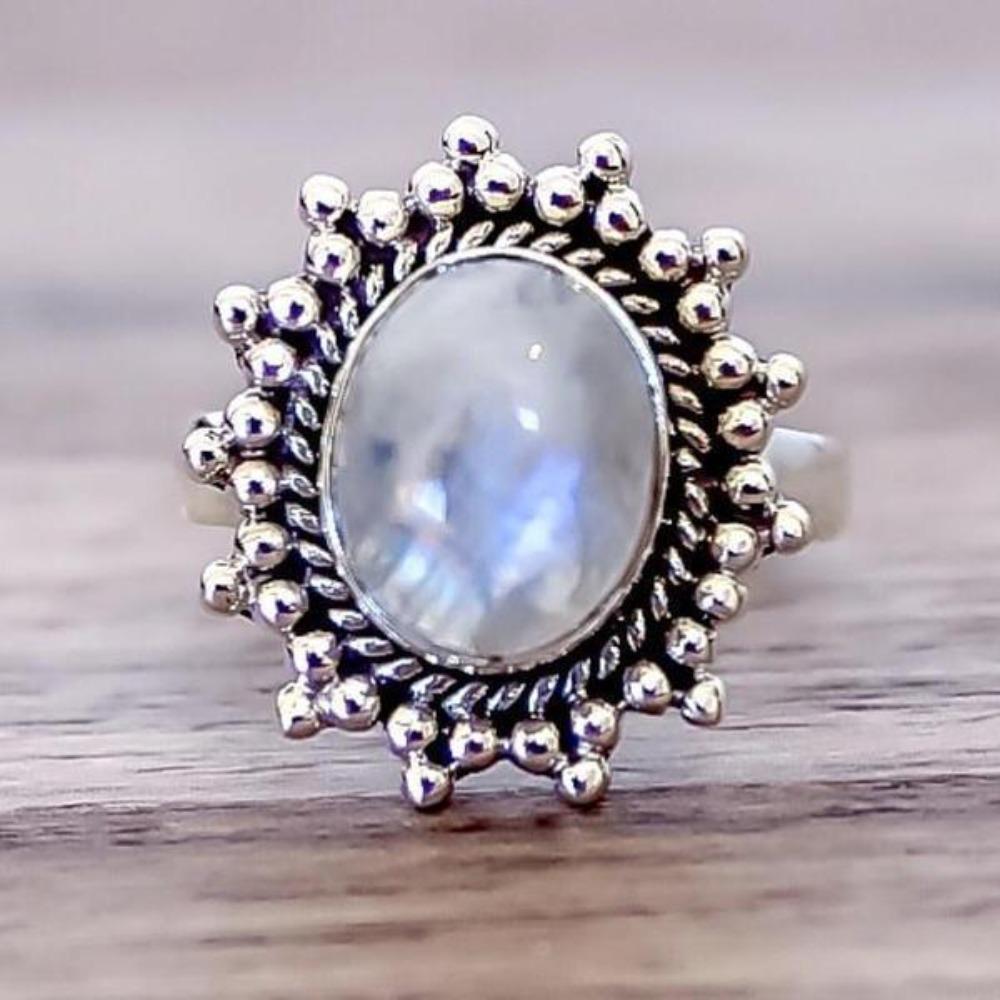 

Elegant Moonstone Ring for Women Vintage Thai Silver Jewelry with Oversized Cabochon Stone Unique Gift no. 5