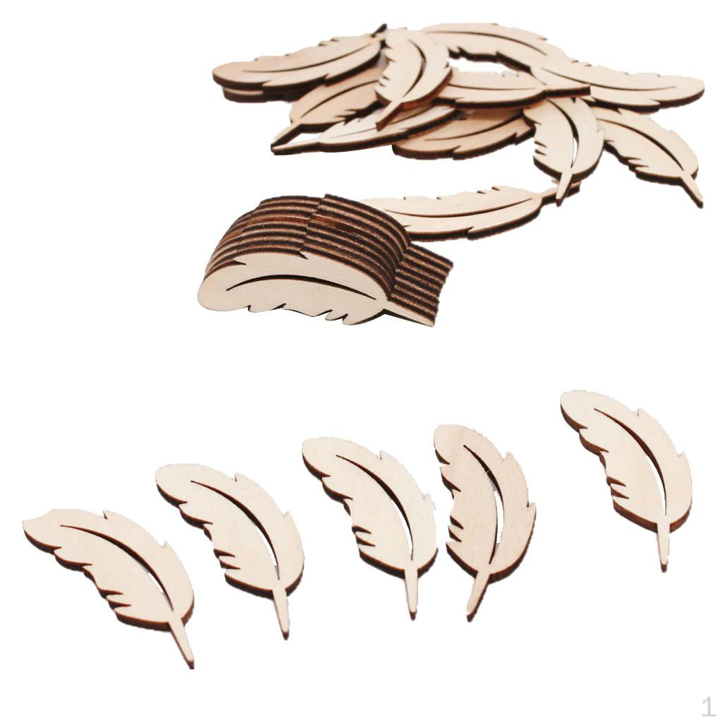 

25 Pieces Feather Shape Unfinished Wood Embellishment for Decoration 50mm