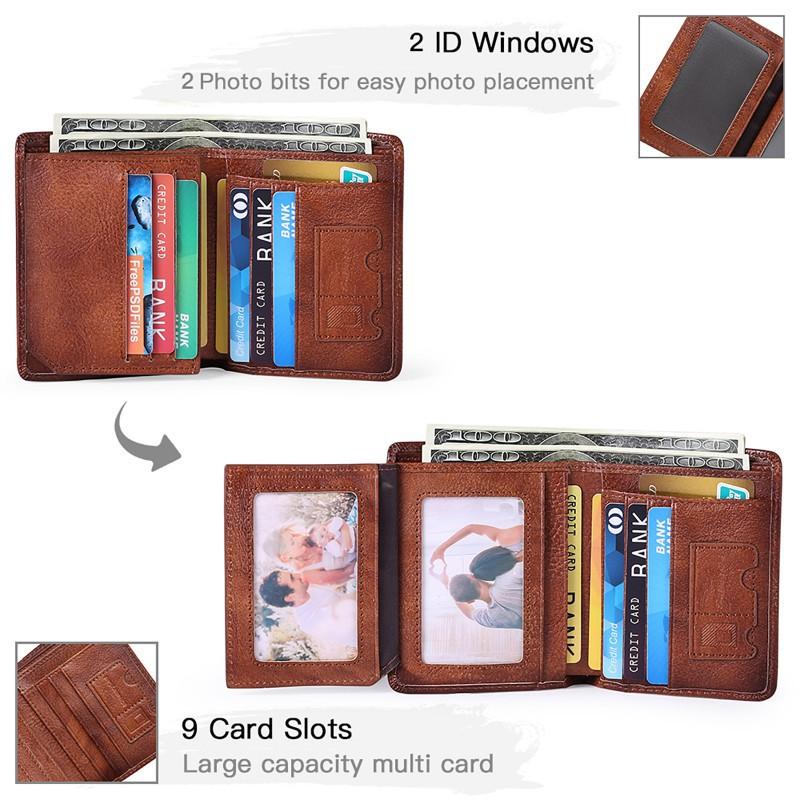 Oil-wax Leather Men's Short Wallet Genuine Anti-magnetic Multi-card RFID Card Head Layered