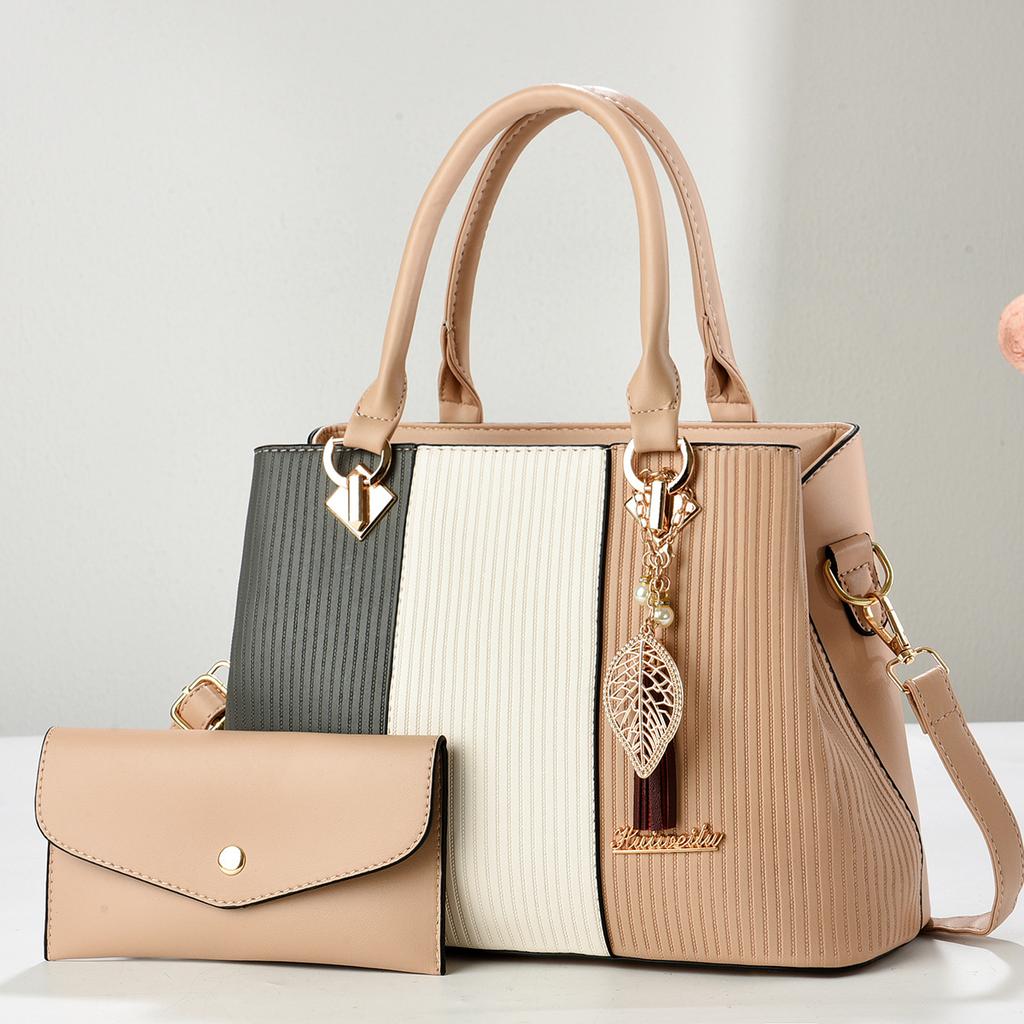 Practical Patchwork Handbag Combo With Mini Pouch, Multi-purpose Top Handle Shoulder Crossbody Matching Bag For Ladies