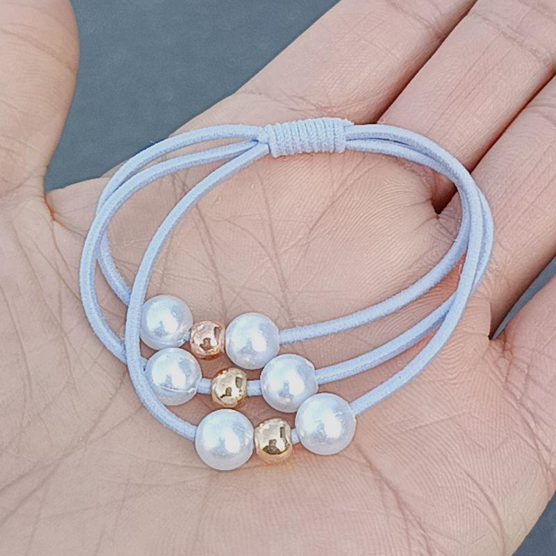 Korean-Style Handmade Three-Strand Pearl Elastic Hair Tie