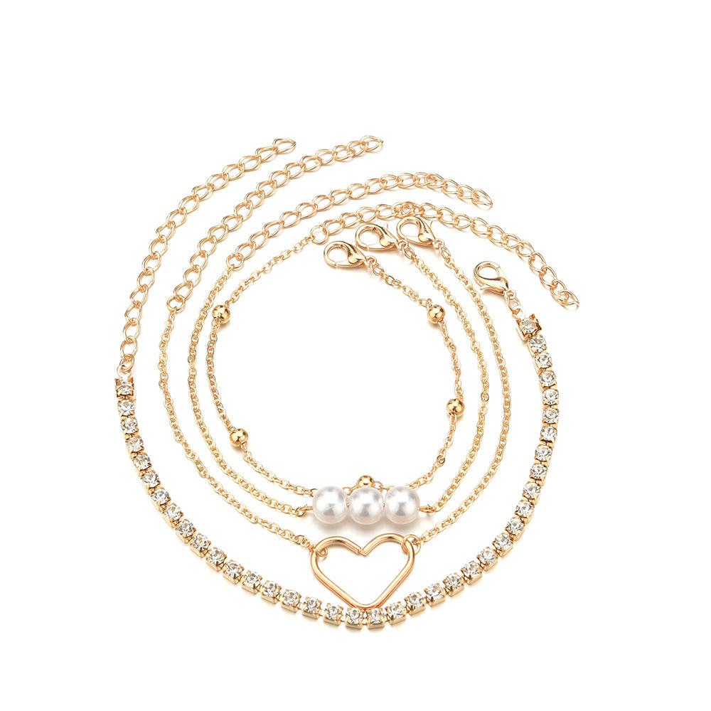 Iron Peach Heart Bracelet Elegant Temperament Multi-layer Rhinestone Pearl Bracelet Accessories