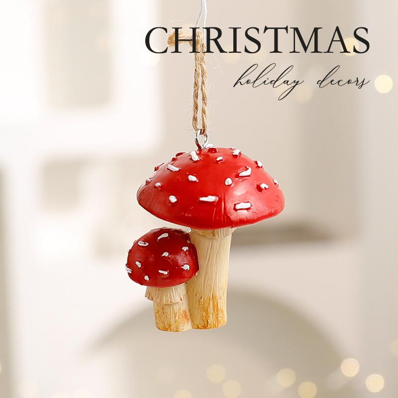 Christmas Mushroom Hanging Decorations Resin Farmhouse Style Holiday Ornaments For Celebration