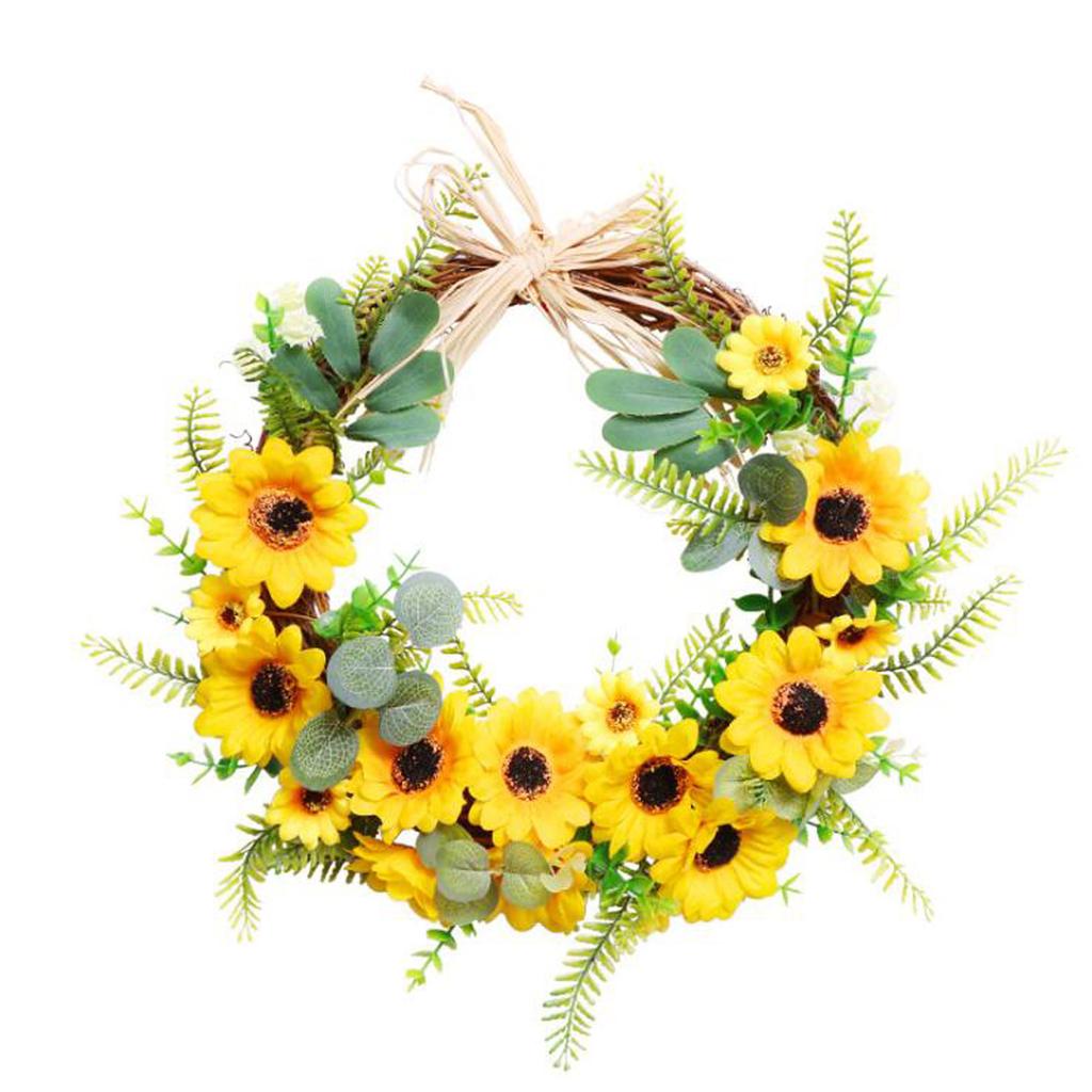 Artificial Sunflower Wreath Yellow Flower Wreath for Front Door Wall Window Hanging Decor 22.83 X 3.94in
