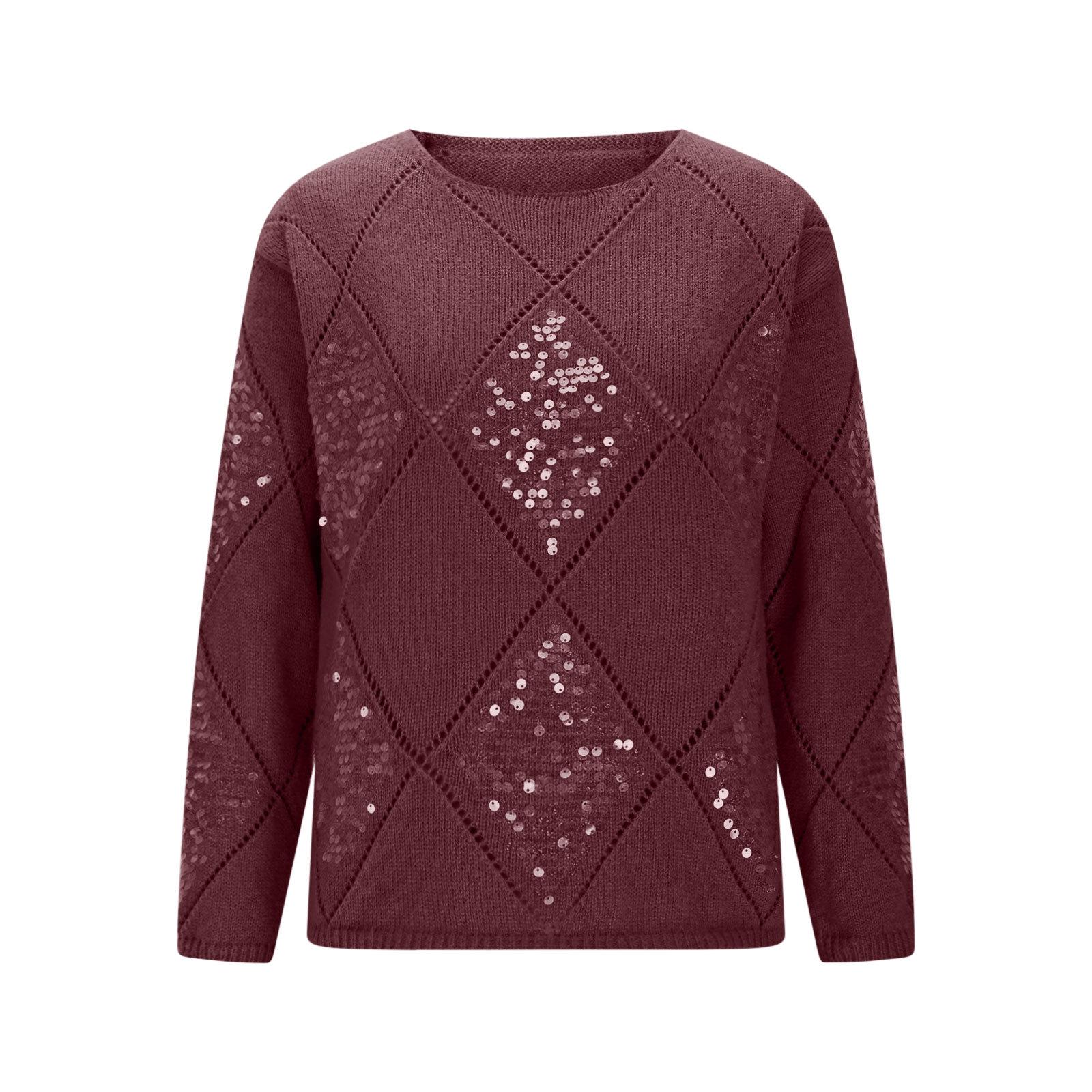 

2025 European & American Fashion Sequin Argyle Knit Sweater - Women s Autumn/Winter Loose Pullover Medium (M)