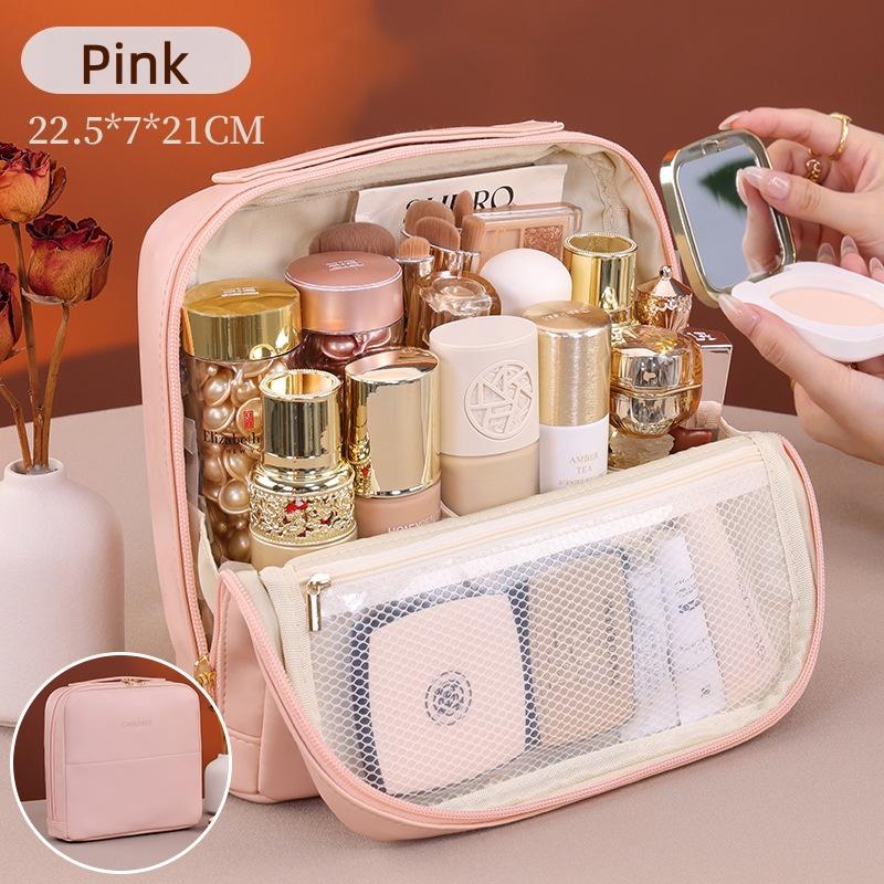 Magnetic standing makeup bag, portable for outdoor use, large capacity partitioned storage, makeup storage bag, toiletry bag