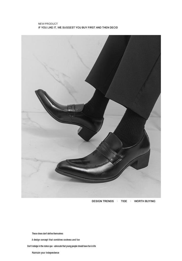 Herren Spitz zulaufende Leder High Heel Loafer, Große Größen, Britischer Stil für Formelle & Lässige Kleidung