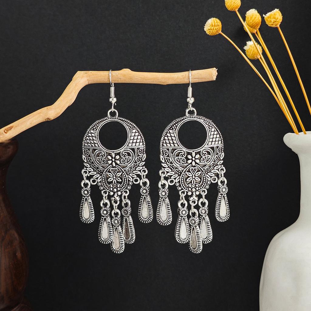 Bohemian Ethnic Wind Geometric Water Drop Earrings, Long Fringed Earrings For Retro Tourist Attractions