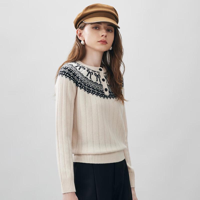 Comon Boca Damen Dicker Fair Isle Rundhals Wollpullover