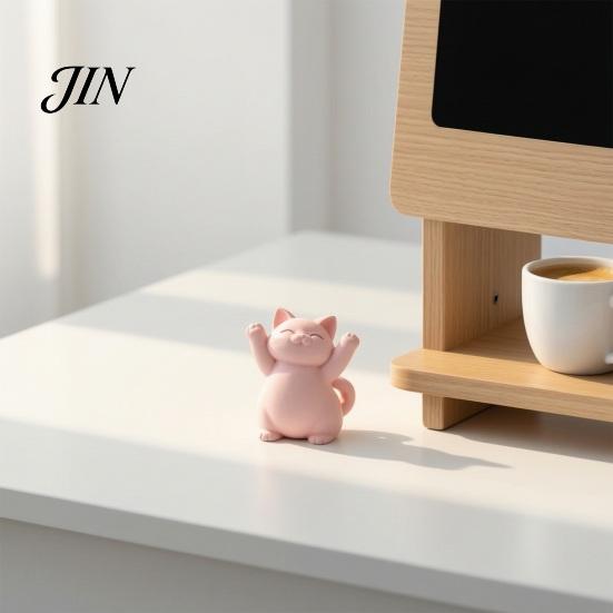 Unique Cat Gifts 3D Printed Pink Hugging Figurine, Adorable Sitting Kitten Statue with Raised Paws, Mechanical Balance Ornaments Kawaii Desk