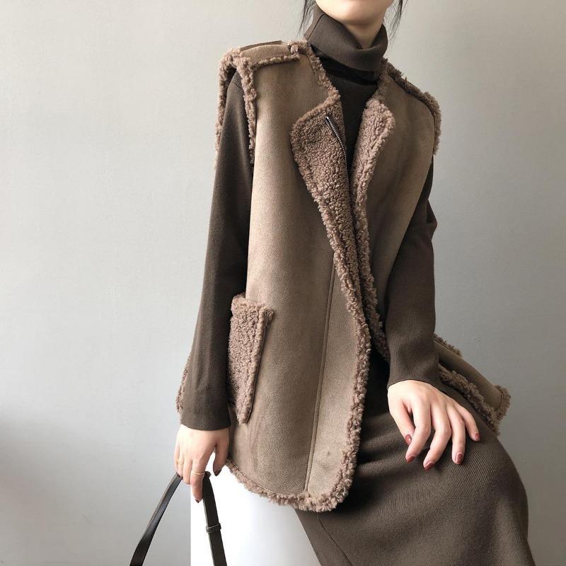

Осенне-зимний женский жилет из овчины с подкладкой из овечьей шерсти, двухсторонняя верхняя одежда, пальто