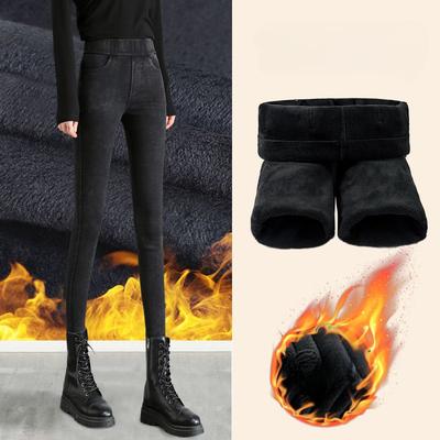 Pantalons serrés et chauds en peluche et épais taille haute pour femmes d'hiver