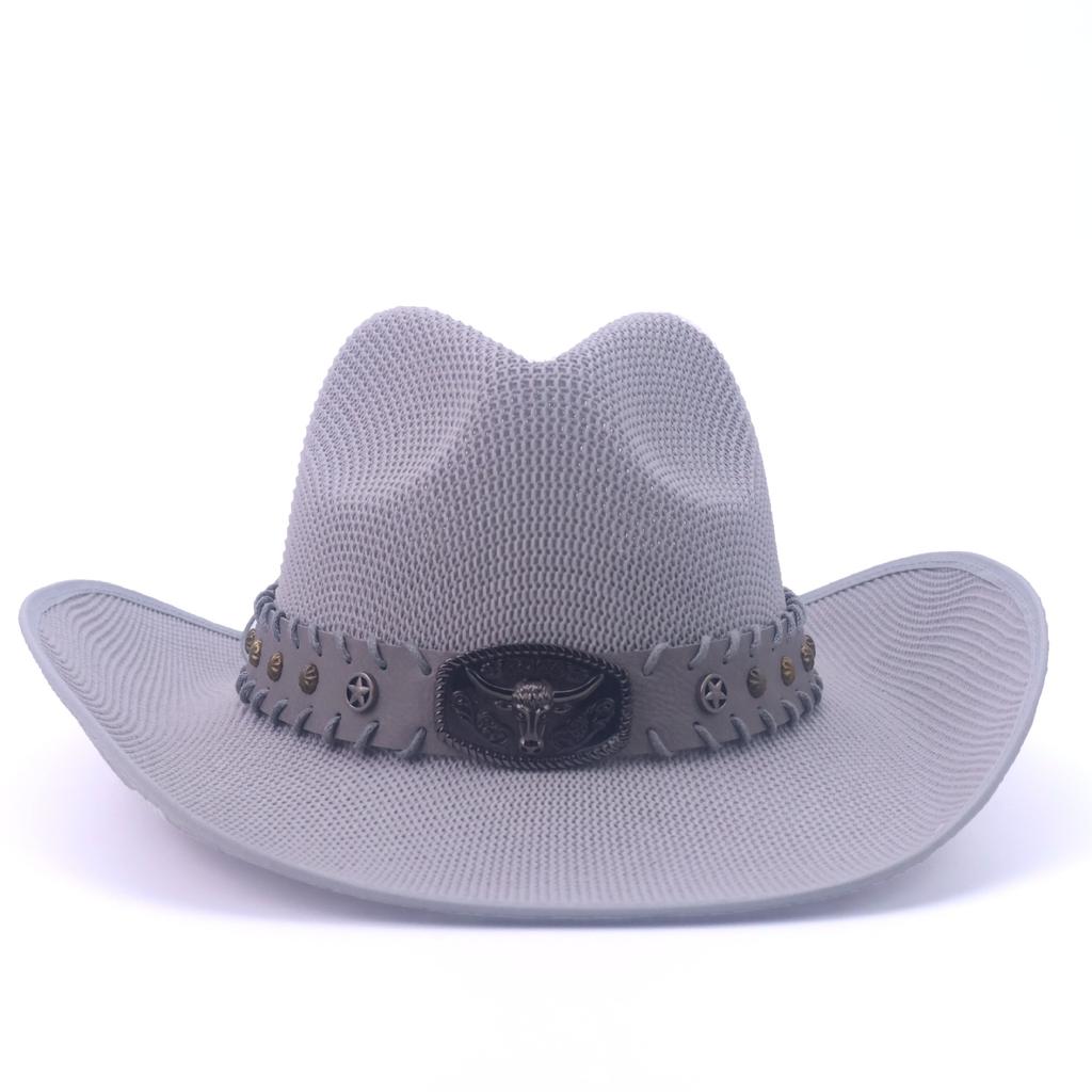 Popular summer ethnic style sunscreen hat bucket hat hard word top western cowboy straw hat