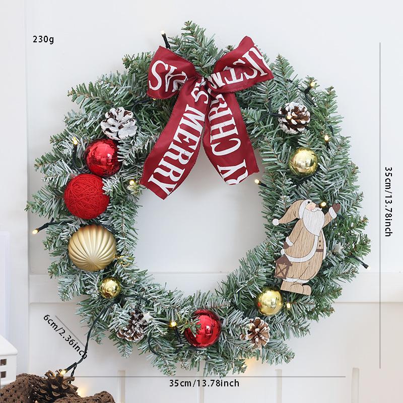 Christmas Wreath 35/40cm Pre-made Door Hanger, Festive Holiday Decoration for Home Entrance Xmas Decor
