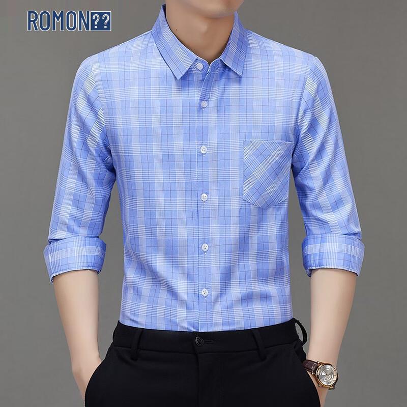 Romon Men s Long-Sleeve Plaid Casual Shirt L