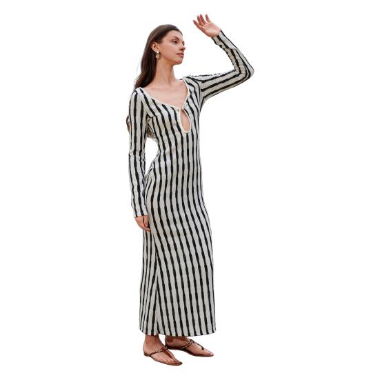 

Cover Up Dress V-Neck Long Sleeve Loose Fit Beach Dress Loose Fit Striped Print Sun Protection Bikini Cover Up Dress Beachwear L