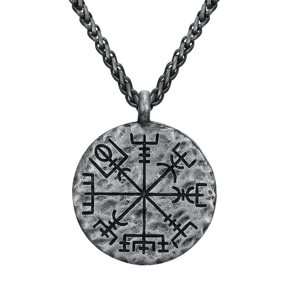 Vintage Men Vegvisir Compass Pendant Necklace Nordic Odin Rune Stainless Steel Necklace For Men Retro Amulet Jewelry