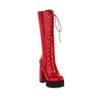 Autumn and Winter New European and American Style Knight Boots Large Size Super High Heel Front Lace-up Patent Leather Fashion Women's Boots