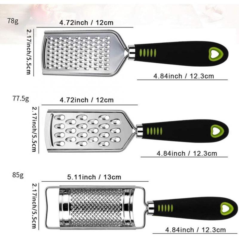 Kitchen Cheese Grater & Lemon Zester, 3 Graters Set, Razor-Sharp Stainless Steel Blade, Ergonomic TPR Handle