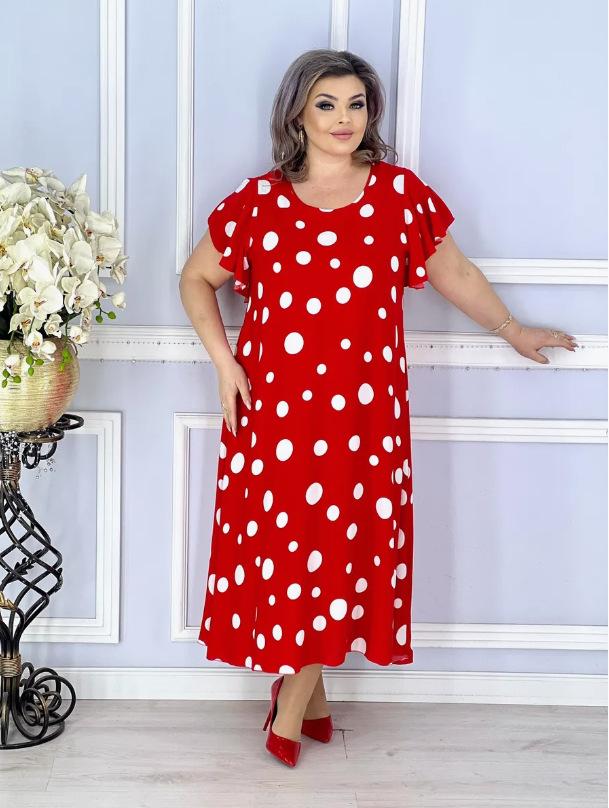 2025 European & American Plus Size Women's Polka Dot Summer Dress